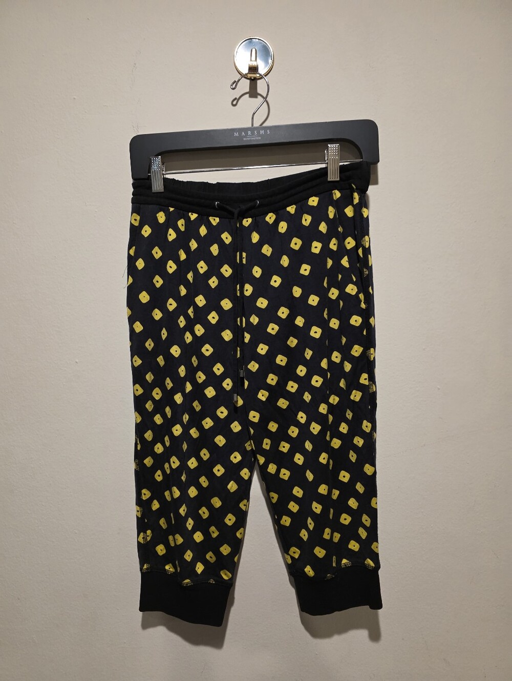 DIANE VON FURSTENBERG DVF Black Yellow Geometric Polka Dot Crop Joggers 0